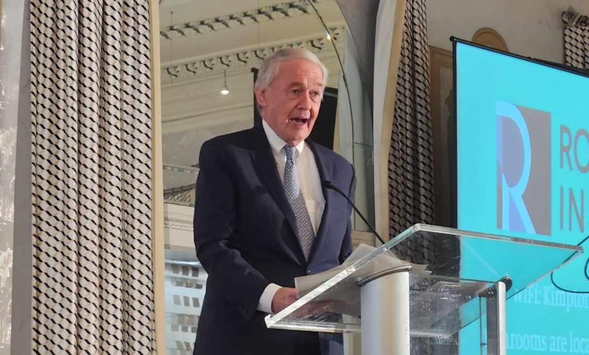 Sen. Edward Markey unveils his Progressive Priorities for Clean Energy Development at Roosevelt's Building the Green Transition event on March 21.