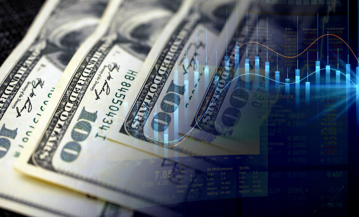 100 dollar cash bills and stock market indicators