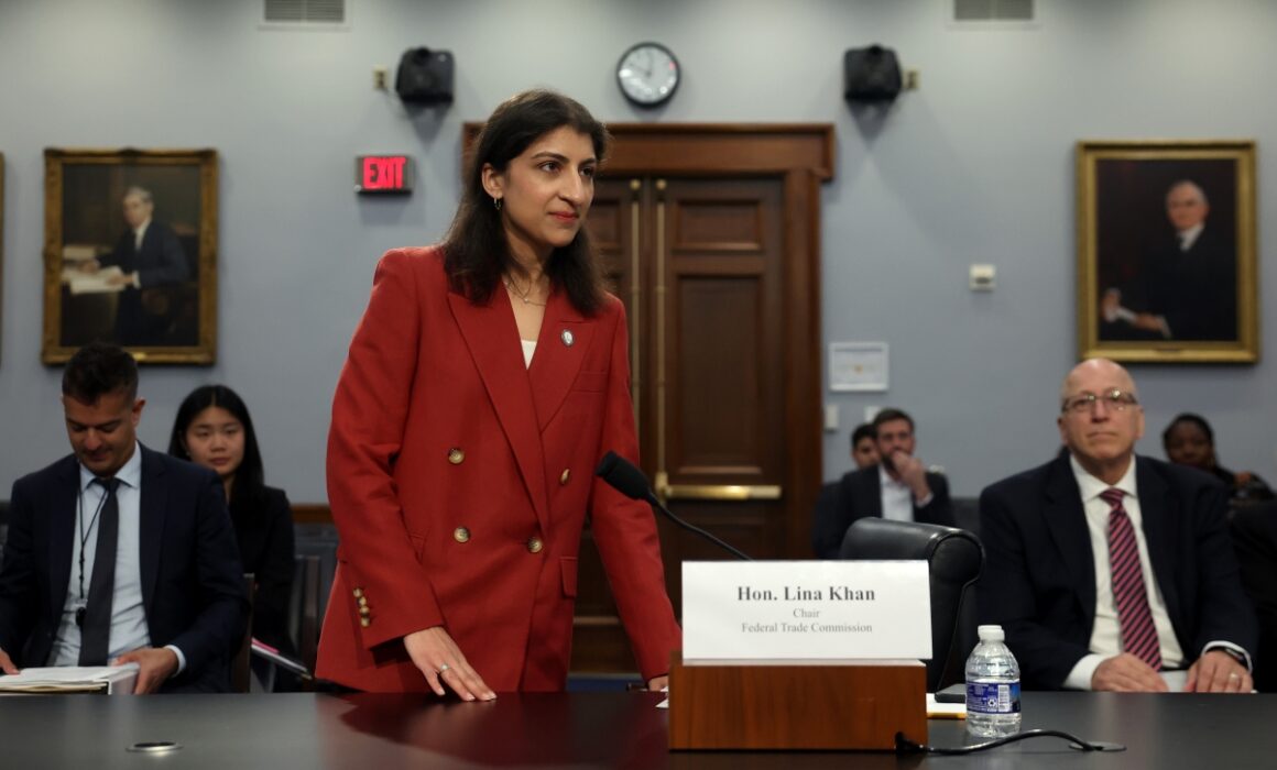 Lina Khan, chair of the Federal Trade Commission (FTC), arrives to testify before the House Appropriations Subcommittee in May 2024. (Photo by Kevin Dietsch/Getty Images)